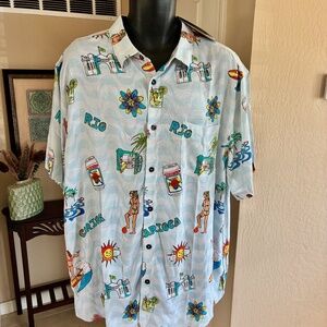 NWT Baja Llama Rio Brazil Theme Shirt Cerveza Sun Surf Hidden Zip Pocket XXL